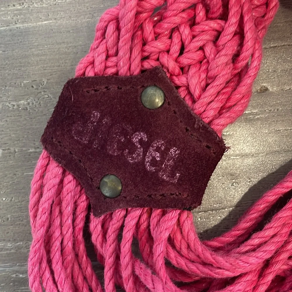 NWOT Diesel pink suede braided 36 inch 90’s Y2K festival belt gold buckle